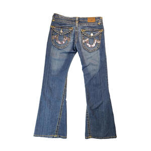 True Religion Vintage USA Joey Big T Flap Sequin Flared Denim Jeans Womens 30x33